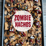 Looking for an easy dessert for Halloween or The Walking Dead party?! Make these sweet, no bake Zombie Nachos! These dessert nachos are layered with all sorts of sweet treats and are dreadfully delicious!