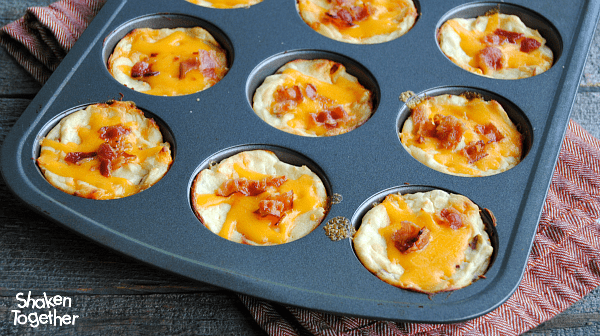 Twice Baked Potato Cups are the perfect way to use those leftover mashed potatoes! With lots of cheese and bacon, they bake up golden on the outside and fluffy on the inside!