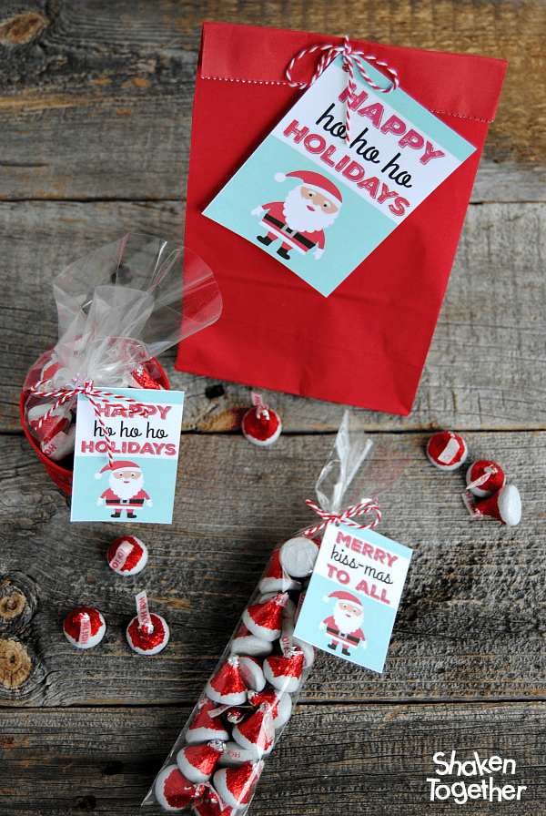 From neighbors to teachers to Secret Santa, these 3 easy gifts with HERSHEY'S KISSES {and the printable Santa gift tags!} make your holiday gift giving, easy, affordable and absolutely adorable!!