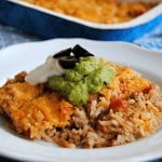 Pork Taco Rice Casserole on white plate