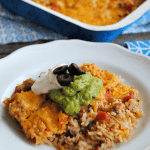 With only 4 ingredients, this Pork Taco Rice Casserole is easy and hearty! Serve it with your favorite taco toppings and cornbread!
