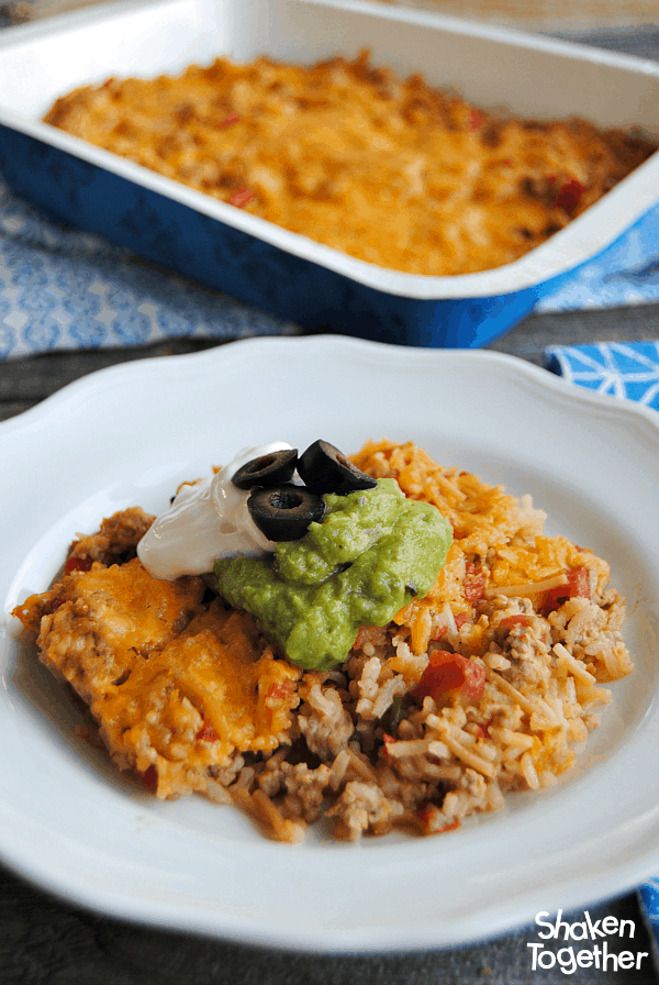 With only 4 ingredients, this Pork Taco Rice Casserole is easy and hearty! Serve it with your favorite taco toppings and cornbread!