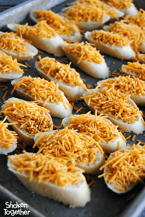 baguette slices with taco seasoned cheese