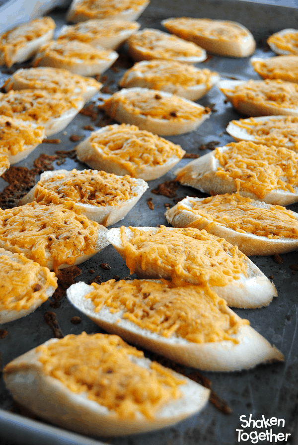 slices of bread with melted cheese