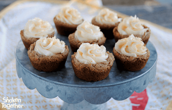 Carrot Cake Cookie Cups on cake stand