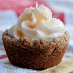 Once baked, Carrot Cake Cookie Cups get filled with cream cheese frosting and topped with sparkly orange sugar! Perfect for Easter!