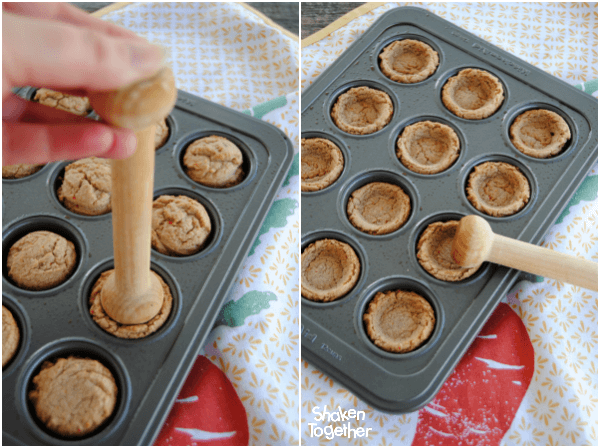 tart press pushing into carrot cake cookie cups