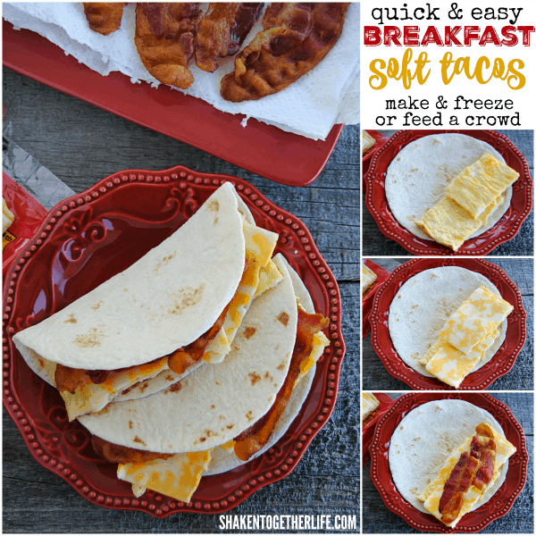 4 ingredient, freezer friendly Breakfast Soft Tacos - make a big batch ahead for those hectic weekday mornings!