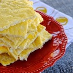 Sheet Pan Eggs stacked on red plate