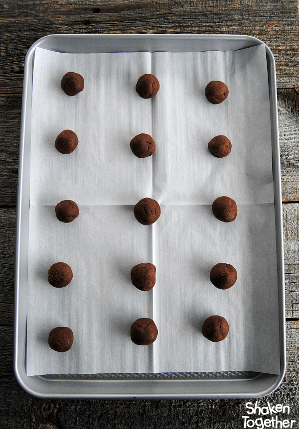 balls of brownie mix cookie dough on baking sheet