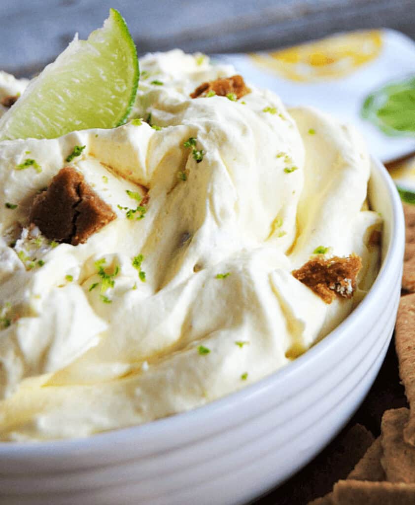key lime pie dip in white bowl