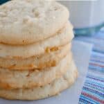 close up of lemon coconut sugar cookies stacked up