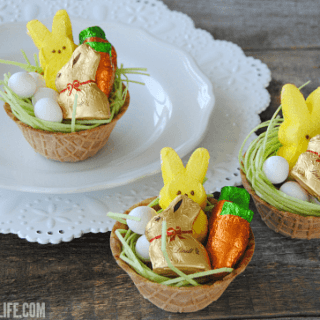 Mini Edible Easter Baskets - what a great idea! The basket, the goodies and even the Easter grass is edible! The kids would love these!