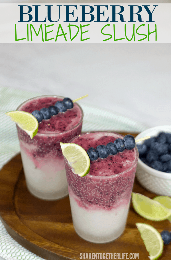 Cool off this Summer with a tart and tangy Limeade Blueberry Slush! Three ingredients and a blender are all you need for this cool, refreshing slush!