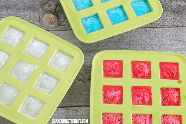 Use flexible silicone molds to make it easier to pop the Red White & Blue Jello Ice Cubes out!