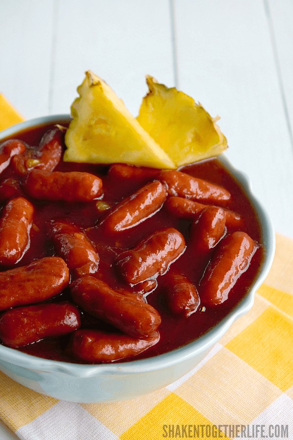 Crock Pot Hawaiian Lit'l Smokies - just 3 ingredients and a few hours in the crock pot - easy Summer entertaining at its finest!