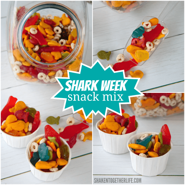 Colorful, sweet and salty Shark Week Snack Mix is perfect for shark or ocean themed parties, Shark Week watching or even a trip to Sea World!