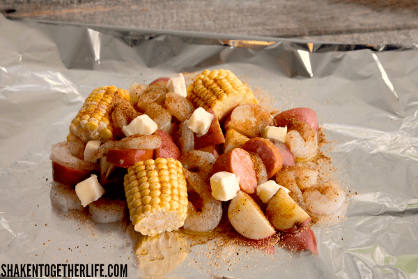 Shrimp Boil on the Grill - these foil packets are stuffed and ready to be sealed up and popped on the grill!