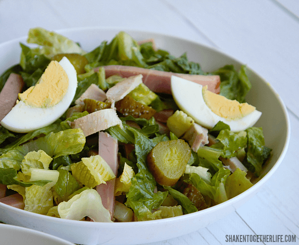 Cuban Cobb Salad in a white bowl