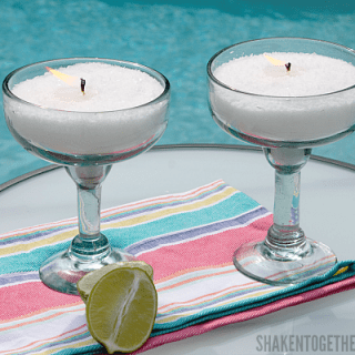 Thrifted margarita glasses make the perfect container for these Easy DIY Margarita Scented Candles! No wax melting, no thermometers - this is the easiest way to make candles hands down!