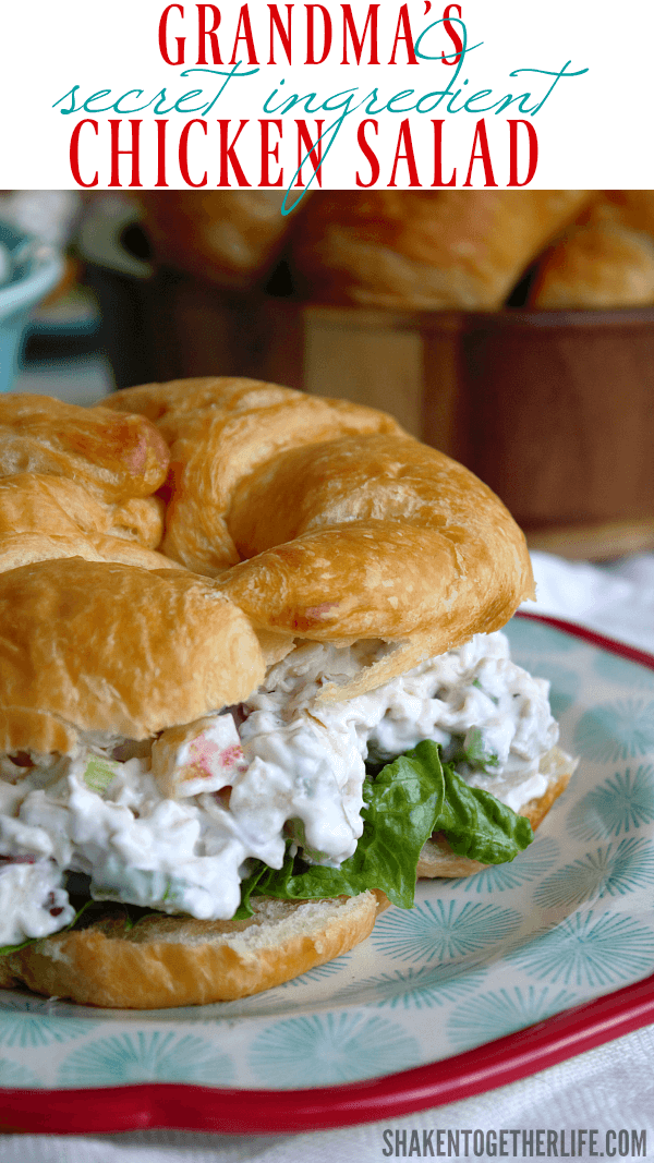 My Grandma's Secret Ingredient Chicken Salad recipe is one of her most requested! This easy elegant chicken salad is perfect for lunch, brunch, showers and potlucks!