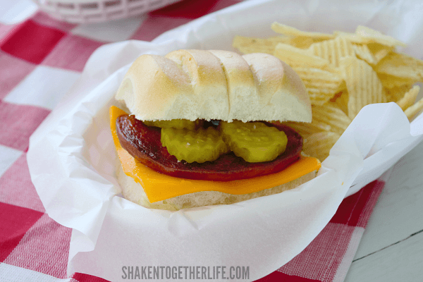 Waldo Burgers? Otherwise known as Grilled Bologna Burgers! We love these tasty, savory burgers topped with cheese and pickles!