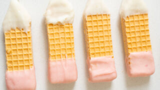 sugar wafer cookies dipped in chocolate to look like pencils