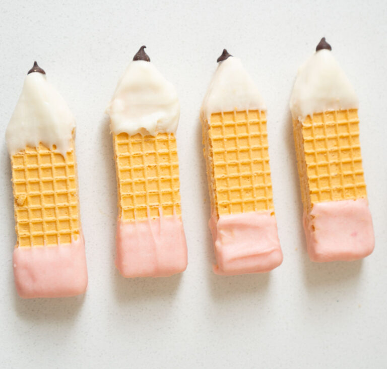 sugar wafer cookies dipped in chocolate to look like pencils