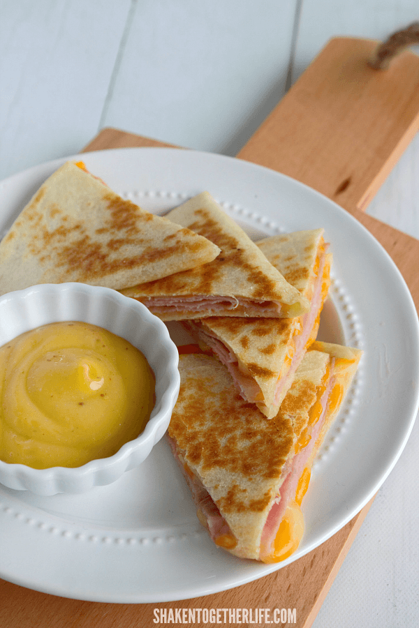 Lunch Box Quesadillas - we love these ham & cheese quesadillas served with honey mustard dipping sauce.