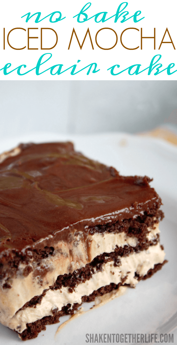 Coffee and chocolate lovers alike will love these easy no bake Iced Mocha Eclair Cake