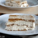 piece of pumpkin eclair cake on white plate