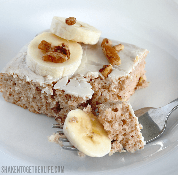 3 Ingredient Banana Nut Muffin Cake - garnish with fresh banana slices and toasted nuts!