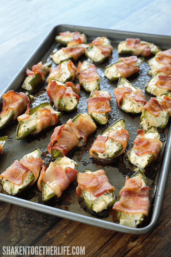 Bacon Wrapped Jalapeño Poppers on baking sheet