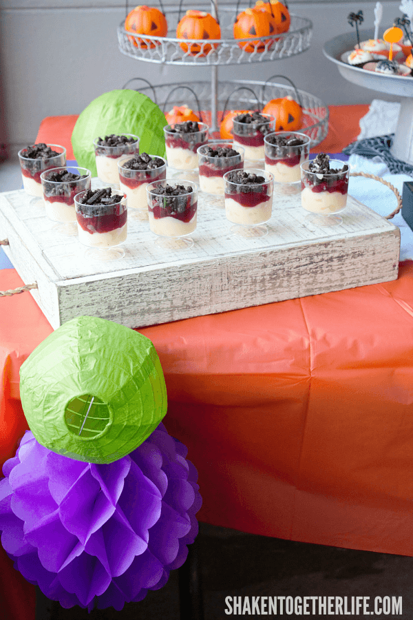 Tips for setting up a Halloween Dessert Bar - simple, brightly colored decorations are a must!