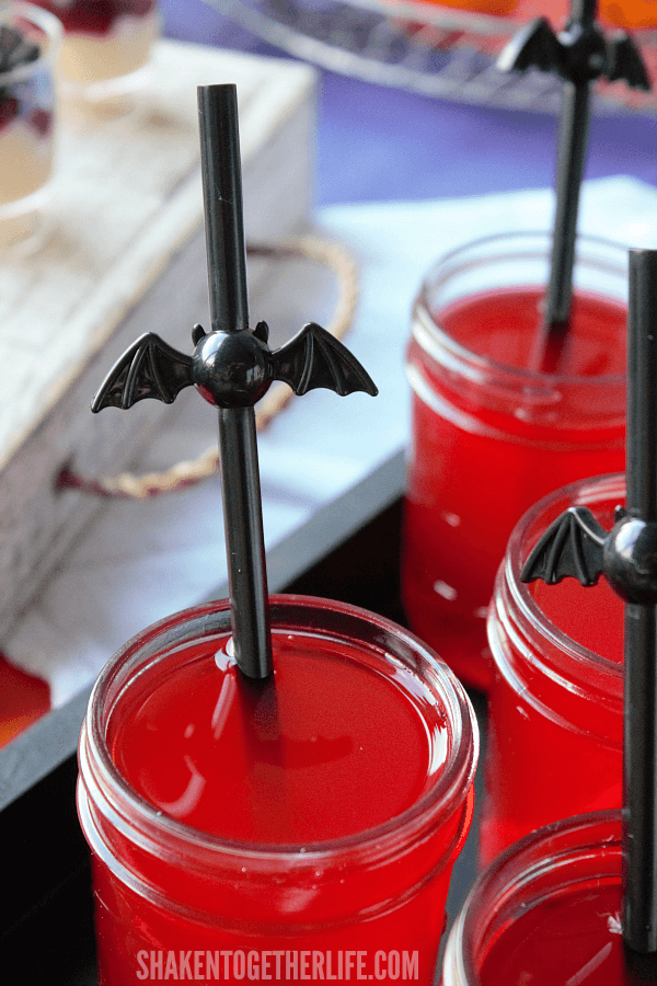 Vampire Juice with bat straws for Halloween