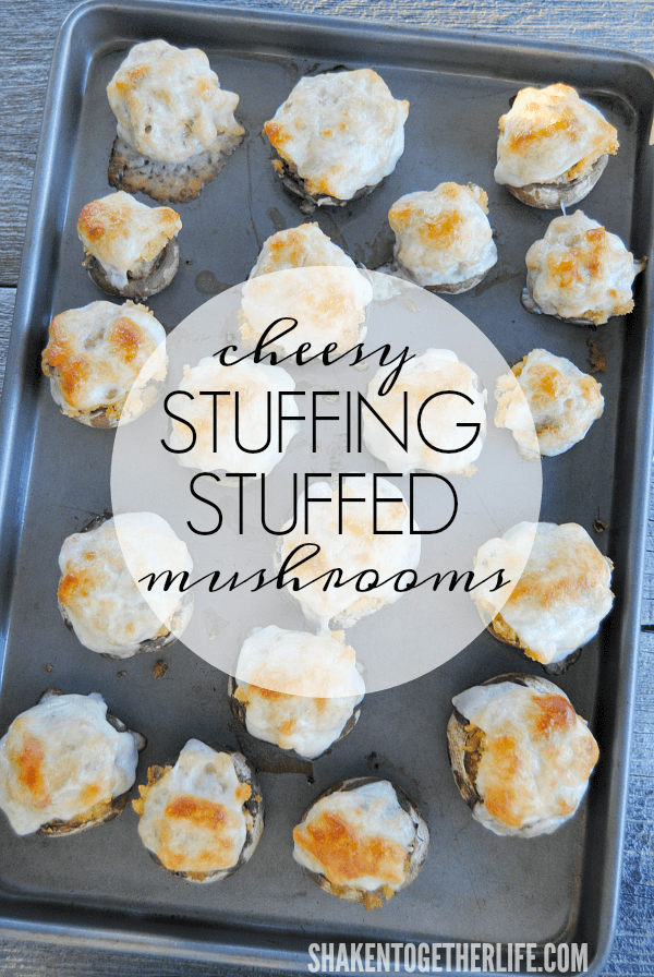 With only 3 ingredients, Cheesy Stuffing Stuffed Mushrooms are an easy game day or Thanksgiving appetizer!