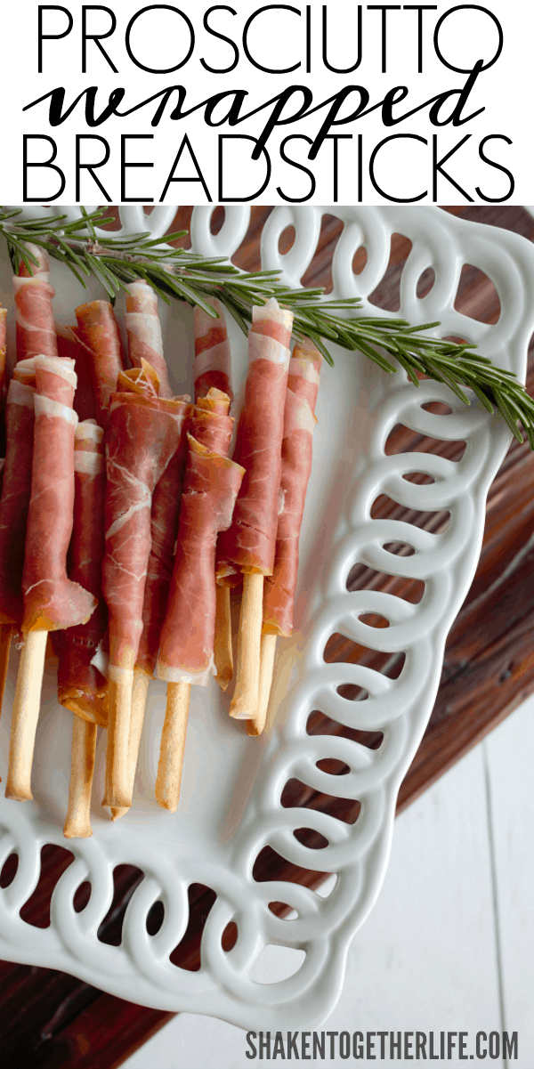 Prosciutto Wrapped Breadsticks - paper thin Italian ham wrapped around thin crispy breadsticks. These 2-ingredient appetizers are SO easy!