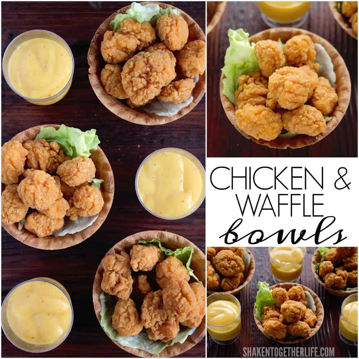 Chicken & Waffle Bowls are a delicious mix of sweet and salty and they are beyond easy to assemble!