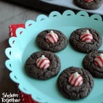 Chocolate Peppermint Cake Mix Cookies on teal plate