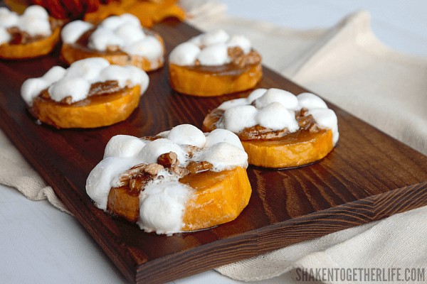 Sweet Potato Casserole Bites on cutting board