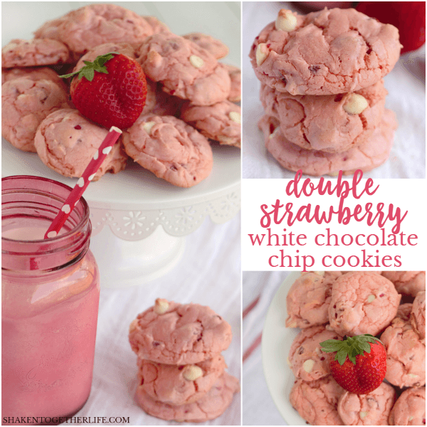 Double Strawberry White Chocolate Chip Cookies - these one bowl wonders start with a cake mix so they are as easy as they are delicious!