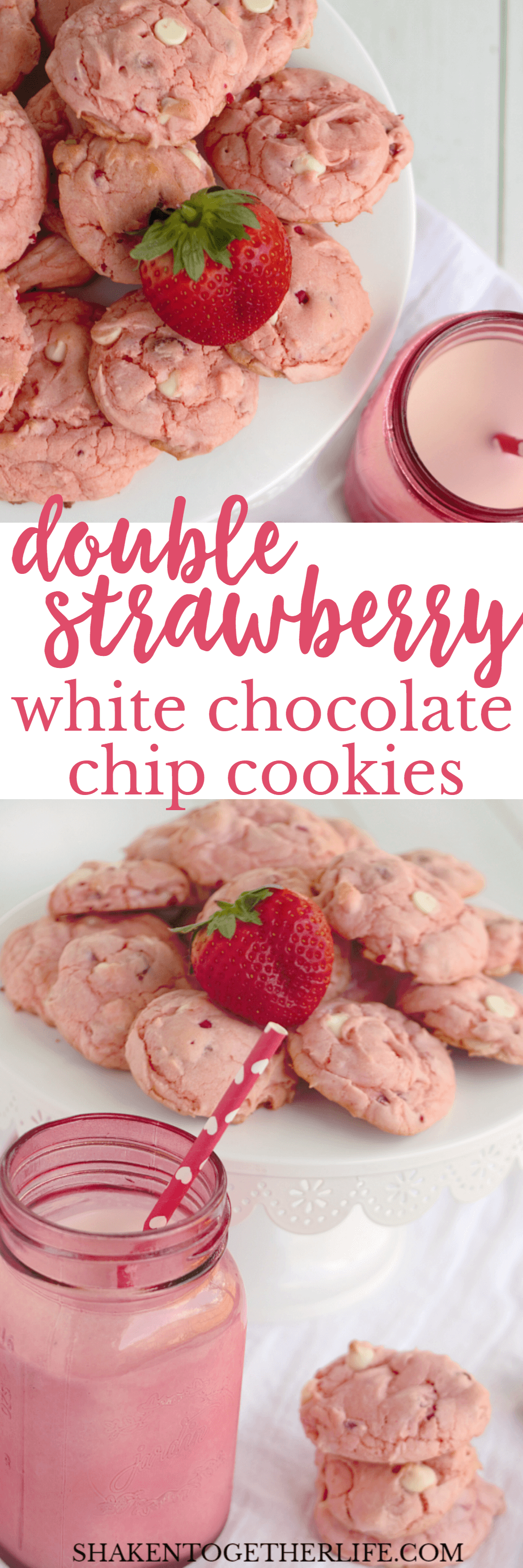 Double Strawberry White Chocolate Chip Cookies - these one bowl wonders start with a cake mix so they are as easy as they are delicious!