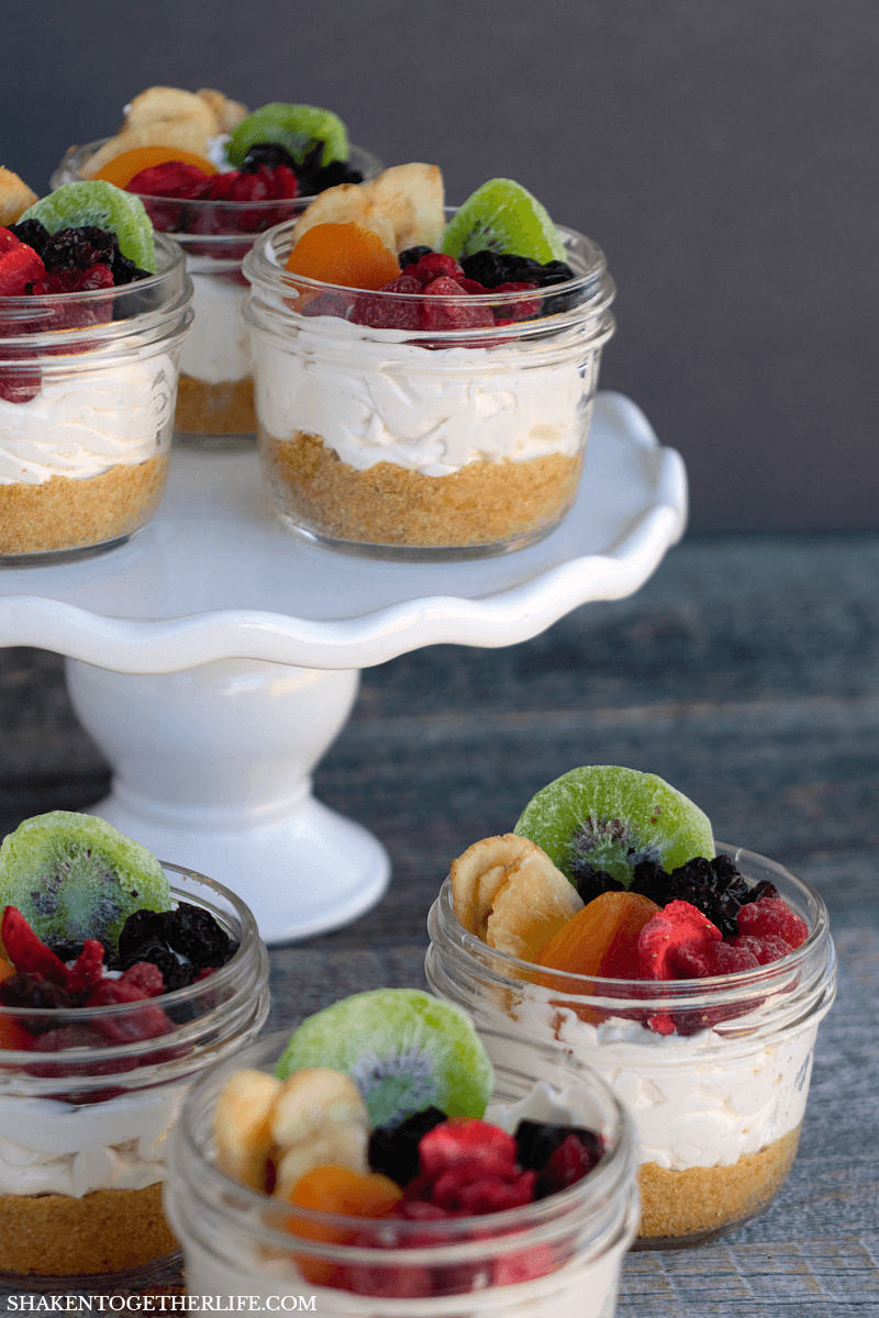 Rainbow Fruit Cheesecakes in a Jar - the prettiest little no bake desserts ever!