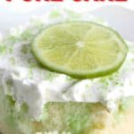collage of lime poke cake with recipe name overlay