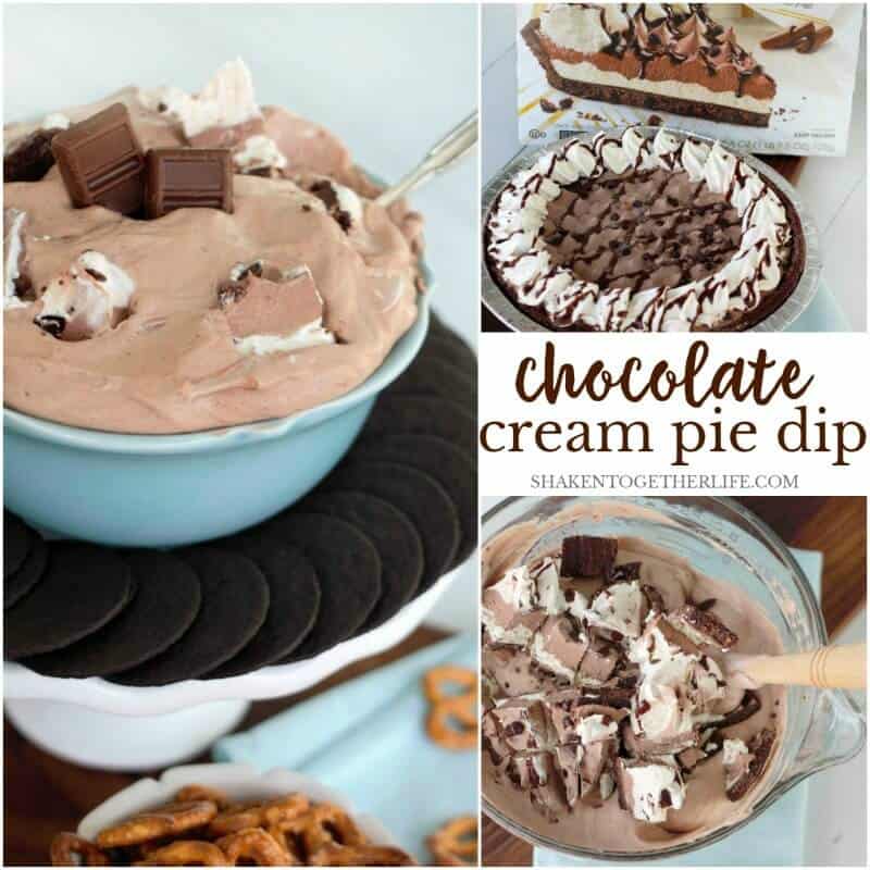 Chocolate Cream Pie Dip has 2 whole pieces of chocolate crème pie stirred in to a creamy chocolate base! This dessert dip is a new family favorite!