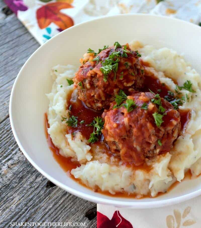 Porcupine Meatballs over mashed potatoes