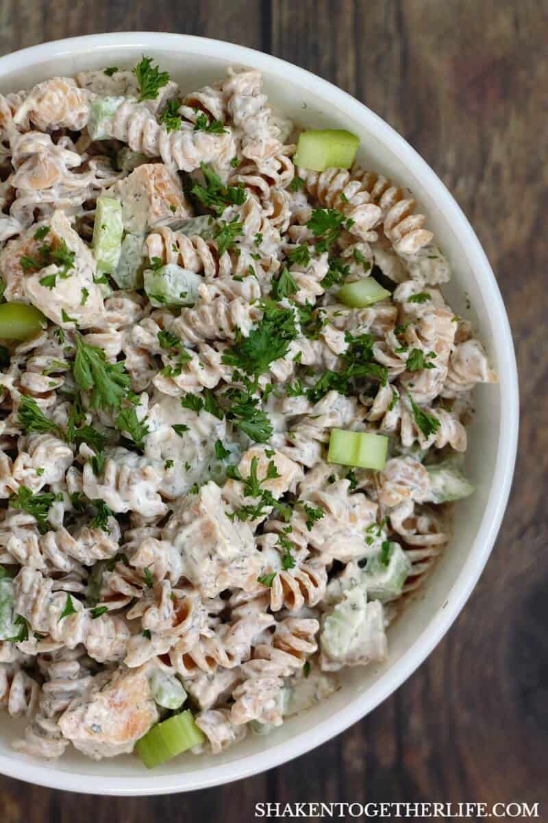 Why is this the BEST Creamy Chicken Pasta Salad? Grilled chicken! Crunchy celery! And a flavor packed dressing that is SO delicious!