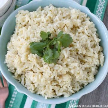 cilantro rice in blue bowl