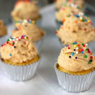 Mini Sugar Cookie Dough Frosted Cupcakes are the best of both worlds! Topped with an eggless sugar cookie dough, these cupcakes are trouble with a capital T!