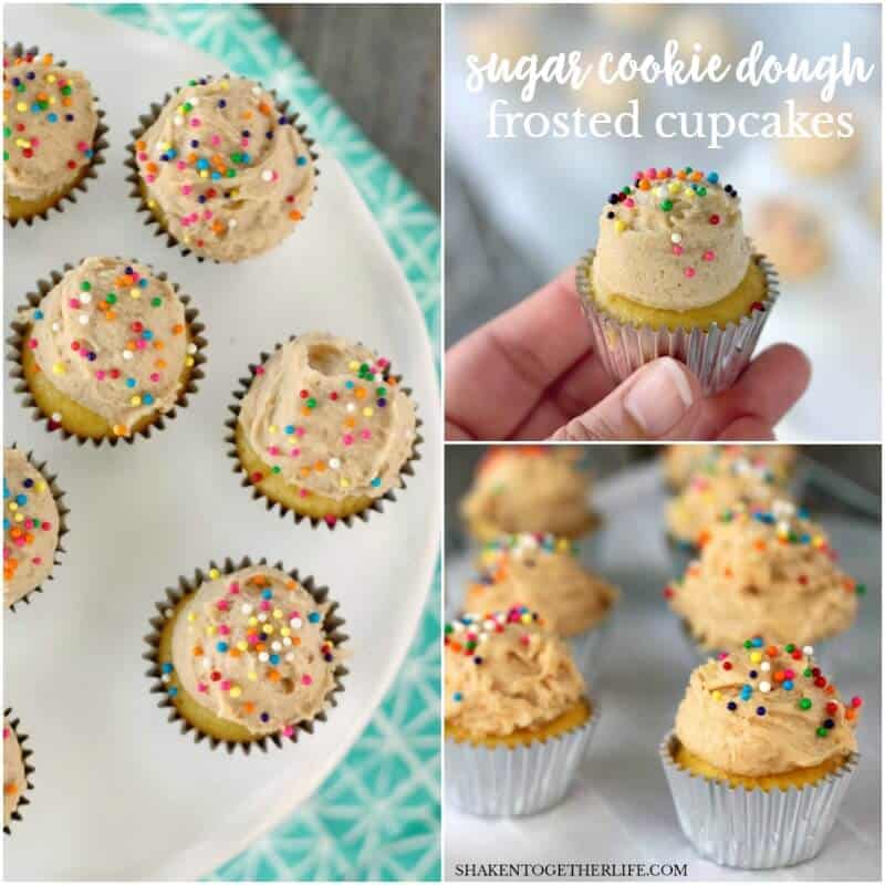 Mini Sugar Cookie Dough Frosted Cupcakes - tender yellow cupcakes are topped with a dollop of eggless sugar cookie dough! SAY WHAT?!